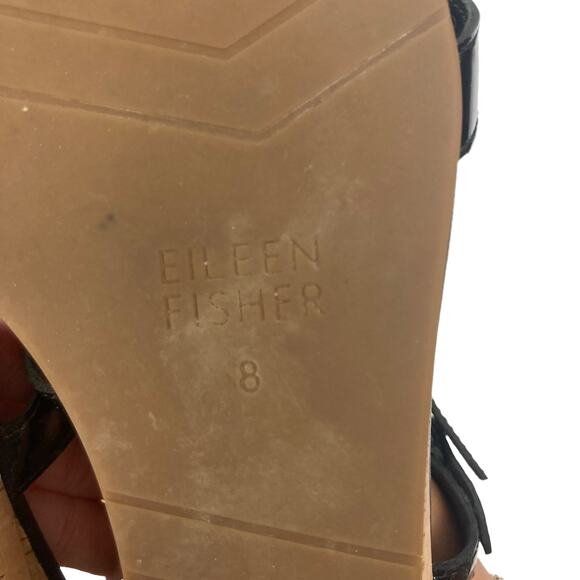 Eileen Fisher Black Patent Leather Strappy Wedges Sz 8 - Picture 8 of 9